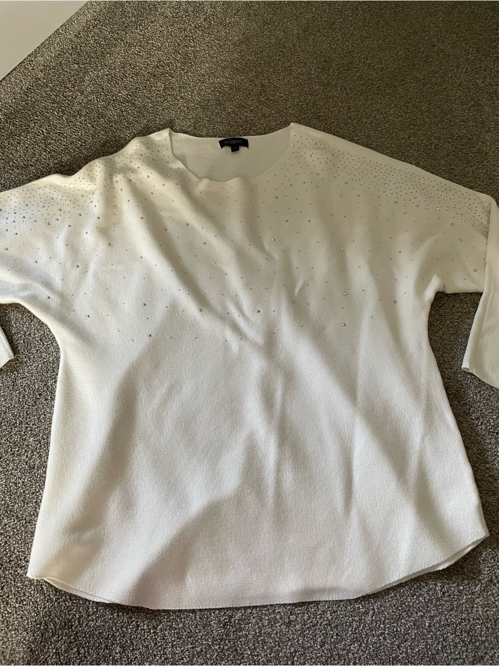 Eclipse Ivory Rhinestone Shoulder Sweater